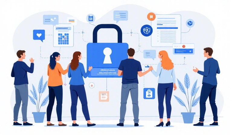 Ilustración de personas colaborando de forma segura con datos compartidos