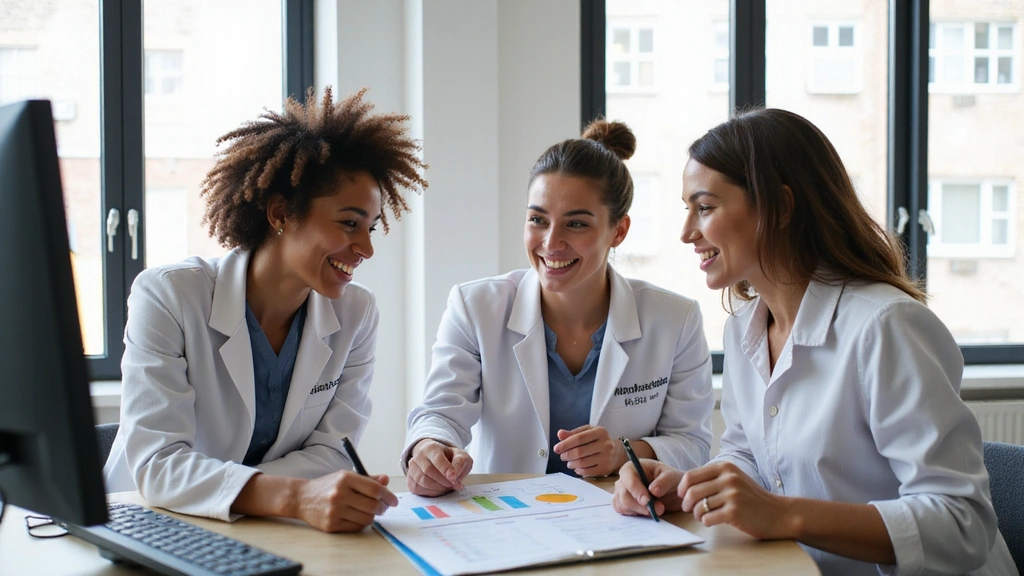 Imagen de un equipo de nutricionistas colaborando en una oficina luminosa.