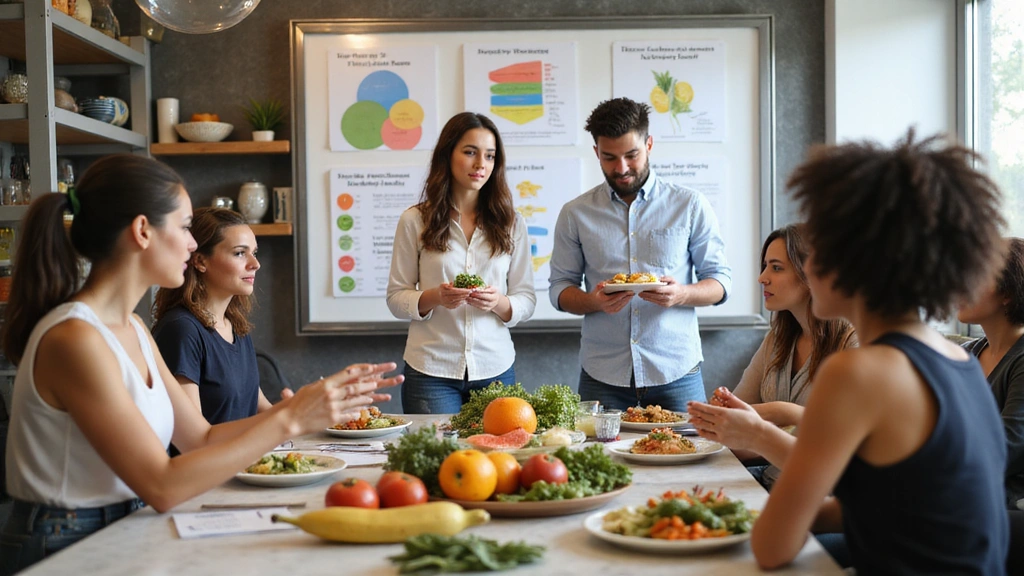 Grupo de personas aprendiendo sobre nutrición en un taller interactivo.