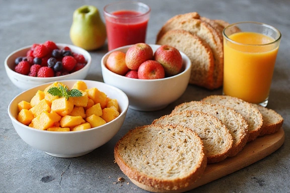 Variedad de desayunos saludables y coloridos.